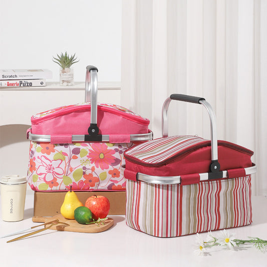 Pink and Floral Pattern Large 27L Foldable Insulated Picnic Basket Cooler Bag - Lightweight Thermal Hamper V888-ELOSUNG32429