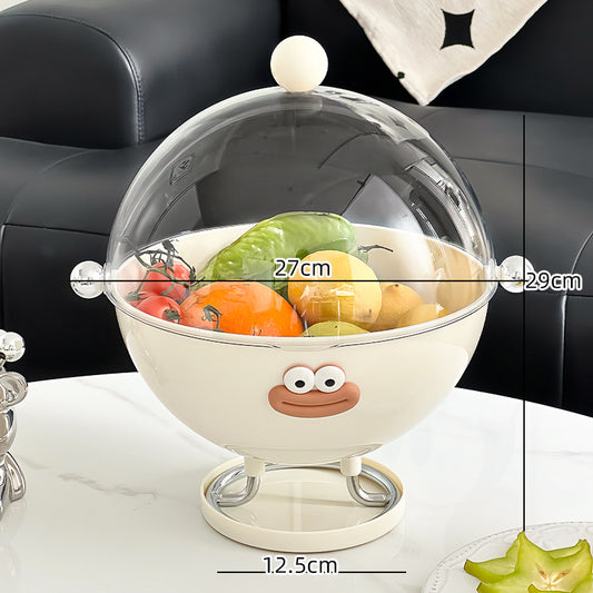 Beige Whimsical Covered Fruit Bowl with Flip Lid & Drainer - Cute Design Snack & Candy Dish for Living Room V888-ELOSUNG32430