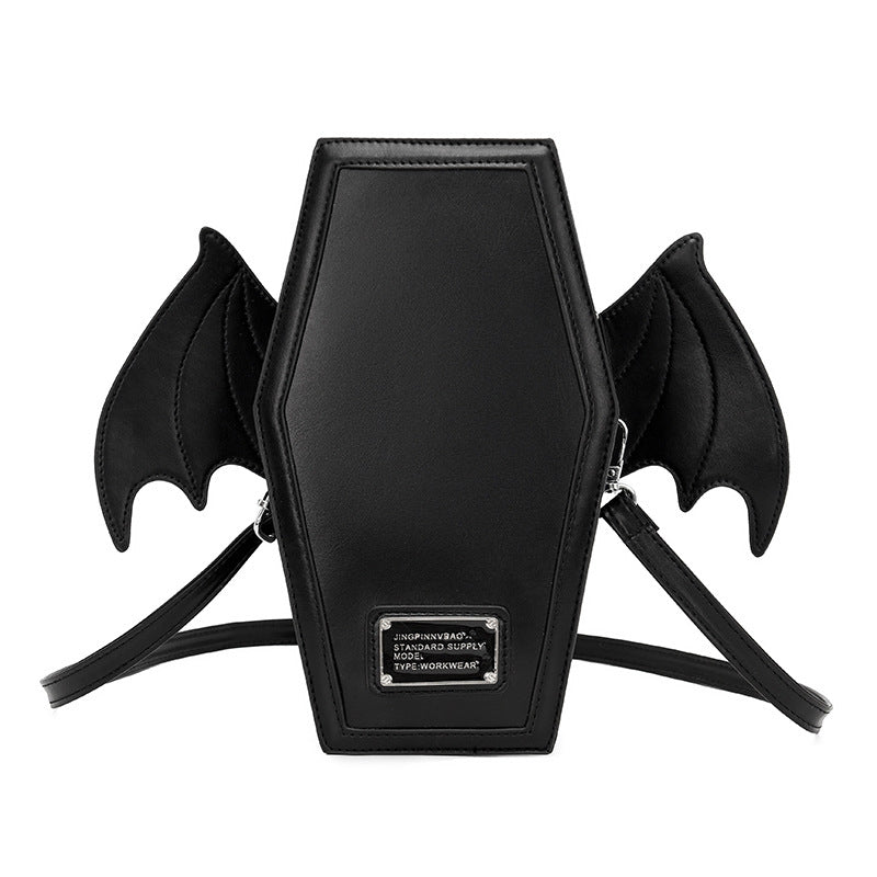 Black Gothic Coffin Bat Wing Convertible Crossbody Bag - Punk PU Leather Shoulder Purse & Mini Backpack V888-ELOSUNG32438