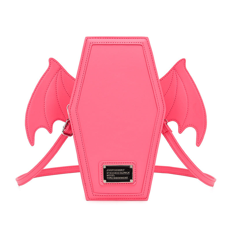 Rose Red Gothic Coffin Bat Wing Convertible Crossbody Bag - Punk PU Leather Shoulder Purse & Mini Backpack V888-ELOSUNG32440