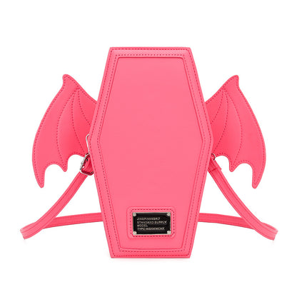 Rose Red Gothic Coffin Bat Wing Convertible Crossbody Bag - Punk PU Leather Shoulder Purse & Mini Backpack V888-ELOSUNG32440