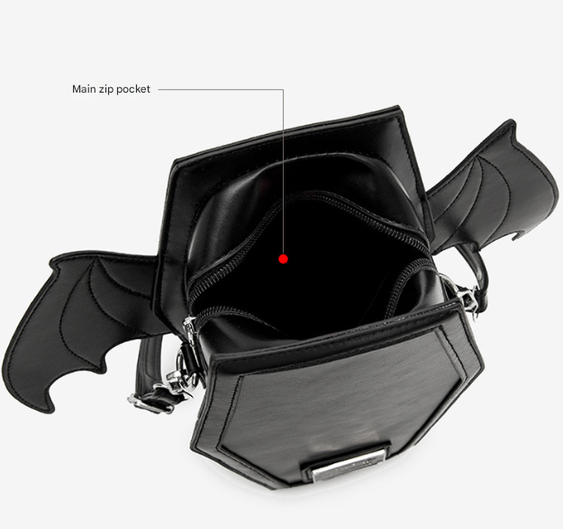 Rose Red Gothic Coffin Bat Wing Convertible Crossbody Bag - Punk PU Leather Shoulder Purse & Mini Backpack V888-ELOSUNG32440