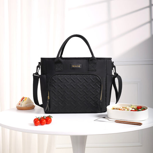 Black Chic Insulated Lunch Tote Bag - 11L Large Capacity Cooler for Work, Picnic & Travel - Durable Oxford V888-ELOSUNG32442