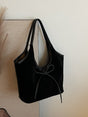 Black Chic Retro Suede-Finish PU Leather Tote Bag - Large Capacity Shoulder Bag with Tie Accent V888-ELOSUNG32448