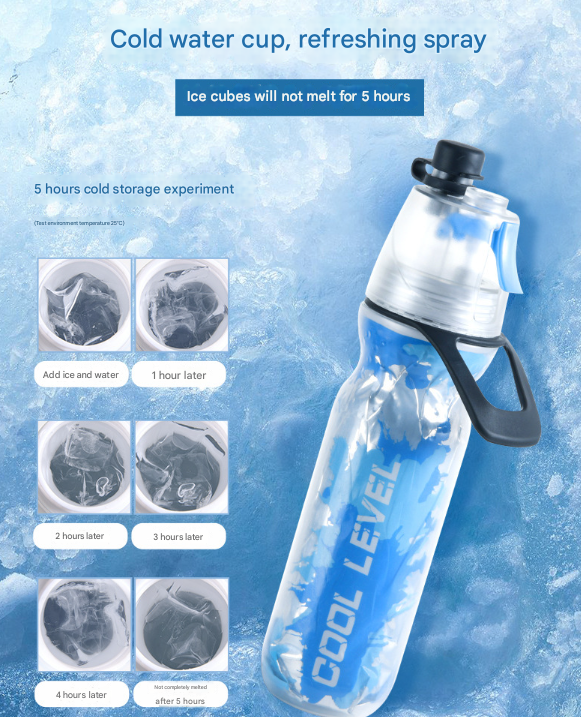 Red 500ML Insulated Sports Water Bottle with Cooling Mist - Triple-Layer Design Keeps Drinks Cold for Hours - V888-ELOSUNG32453
