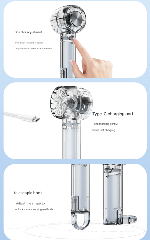 Transparent White Portable Mini Cooling Fan with Semiconductor Ice Compress - USB-C Rechargeable, 3-Speed V888-ELOSUNG32459