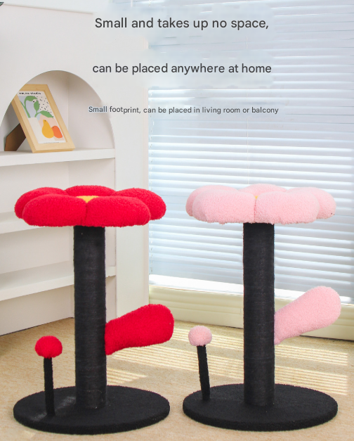 Pink and Black Adorable Flower Cat Tree - Plush Perch, Sisal Scratching Post & Spring Ball Toy V888-ELOSUNG32465