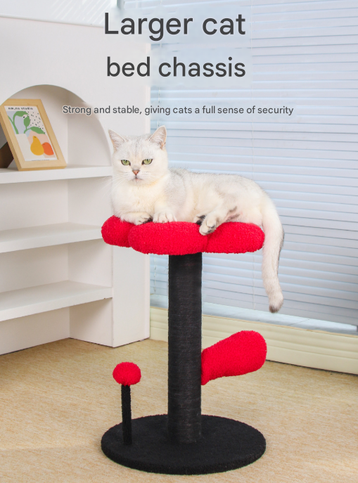 Pink and Black Adorable Flower Cat Tree - Plush Perch, Sisal Scratching Post & Spring Ball Toy V888-ELOSUNG32465