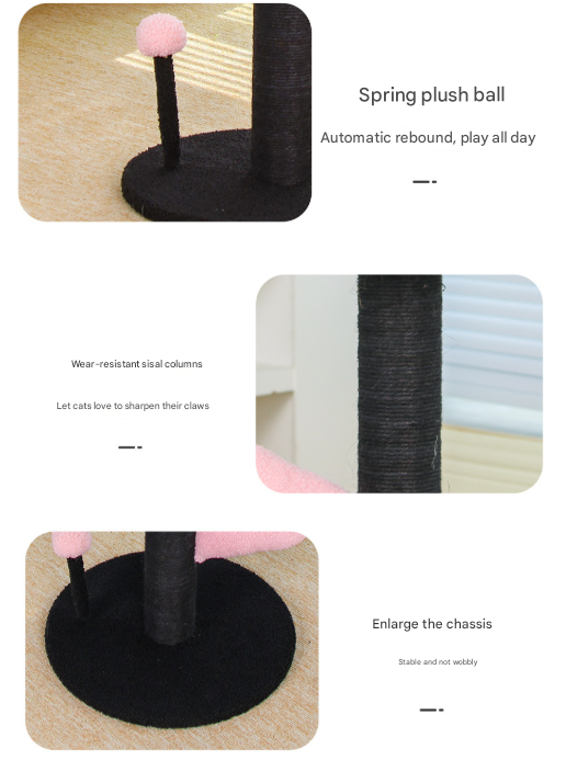 Pink and Black Adorable Flower Cat Tree - Plush Perch, Sisal Scratching Post & Spring Ball Toy V888-ELOSUNG32465