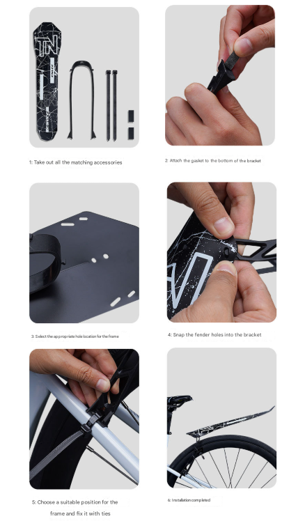 Style E Black Lightweight Bicycle Rear Mudguard - Adjustable PP5 Fender for MTB, Road & Folding Bikes (NOT V888-ELOSUNG32475