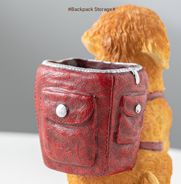 Blue Backpack Charming Golden Retriever Puppy Pen Holder - Resin Desktop Organizer & Decorative Figurine V888-ELOSUNG32494