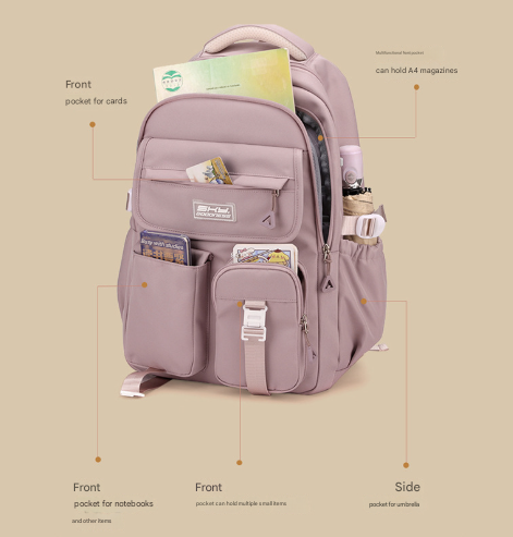 Pink Large Capacity Waterproof Student Backpack - Fits 15-Inch Laptop, Multi-Pocket Travel Daypack V888-ELOSUNG32501