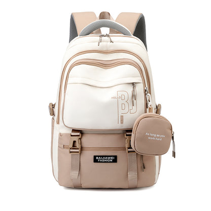Brown and White Large Capacity Student Backpack - Durable Oxford Cloth School Bag with Laptop Compartment & V888-ELOSUNG32508
