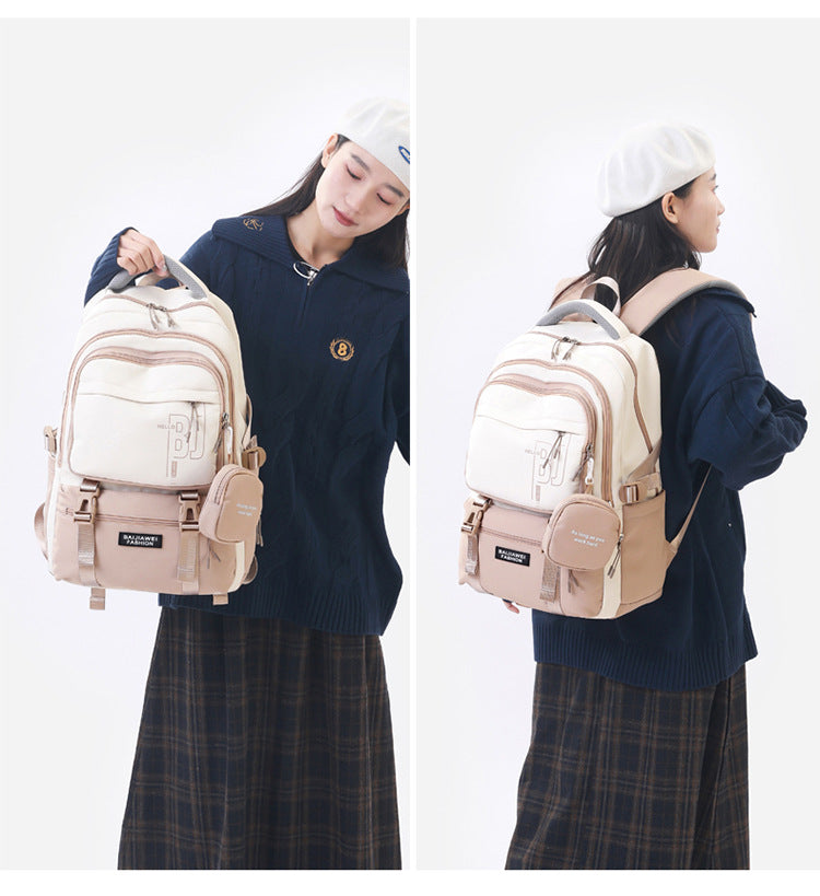 Brown and White Large Capacity Student Backpack - Durable Oxford Cloth School Bag with Laptop Compartment & V888-ELOSUNG32508