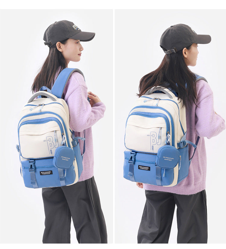Blue and White Large Capacity Student Backpack - Durable Oxford Cloth School Bag with Laptop Compartment & V888-ELOSUNG32509
