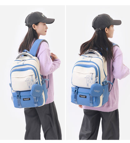 Blue and White Large Capacity Student Backpack - Durable Oxford Cloth School Bag with Laptop Compartment & V888-ELOSUNG32509