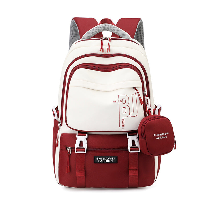 Red and White Large Capacity Student Backpack - Durable Oxford Cloth School Bag with Laptop Compartment & V888-ELOSUNG32510