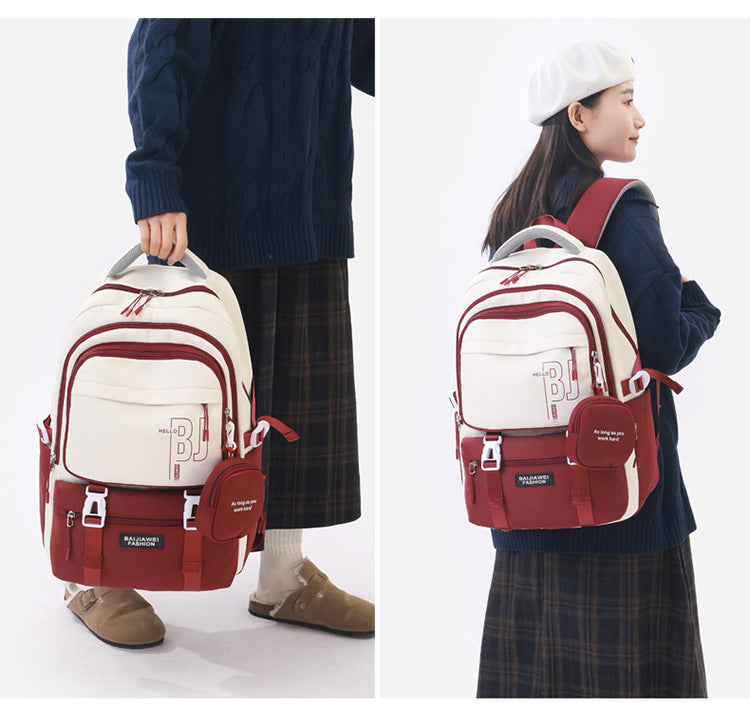Red and White Large Capacity Student Backpack - Durable Oxford Cloth School Bag with Laptop Compartment & V888-ELOSUNG32510