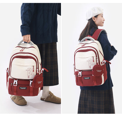 Red and White Large Capacity Student Backpack - Durable Oxford Cloth School Bag with Laptop Compartment & V888-ELOSUNG32510