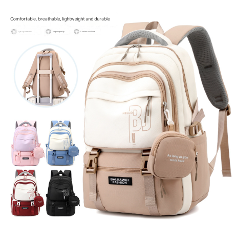 Red and White Large Capacity Student Backpack - Durable Oxford Cloth School Bag with Laptop Compartment & V888-ELOSUNG32510