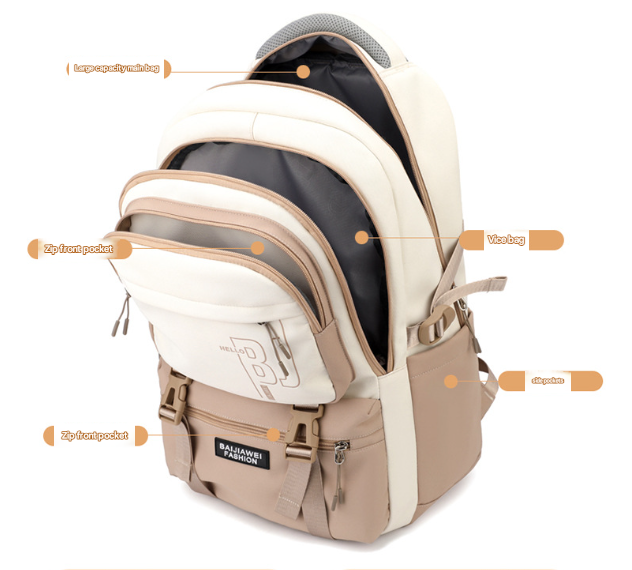 Red and White Large Capacity Student Backpack - Durable Oxford Cloth School Bag with Laptop Compartment & V888-ELOSUNG32510