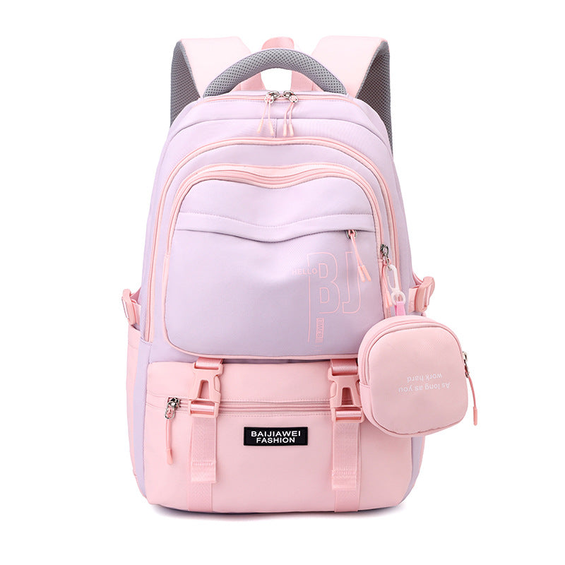 Pink and Purple Large Capacity Student Backpack - Durable Oxford Cloth School Bag with Laptop Compartment & V888-ELOSUNG32511