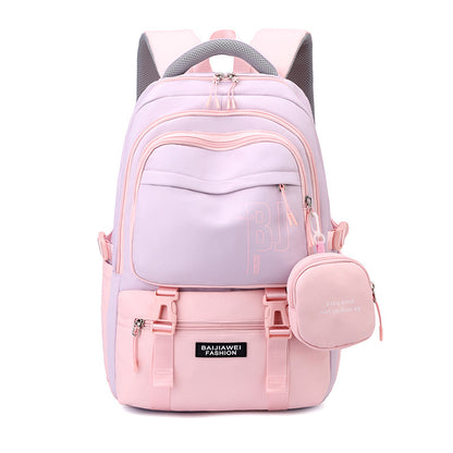 Pink and Purple Large Capacity Student Backpack - Durable Oxford Cloth School Bag with Laptop Compartment & V888-ELOSUNG32511