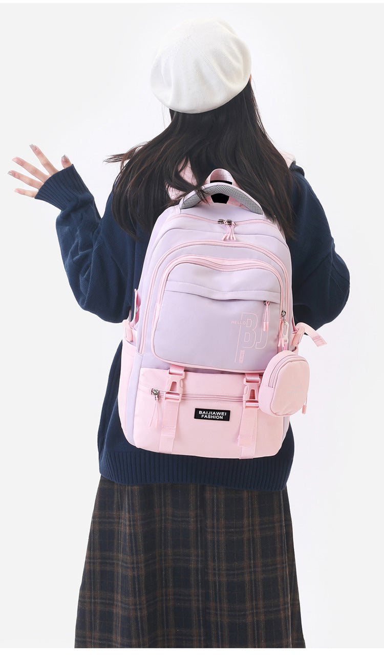 Pink and Purple Large Capacity Student Backpack - Durable Oxford Cloth School Bag with Laptop Compartment & V888-ELOSUNG32511