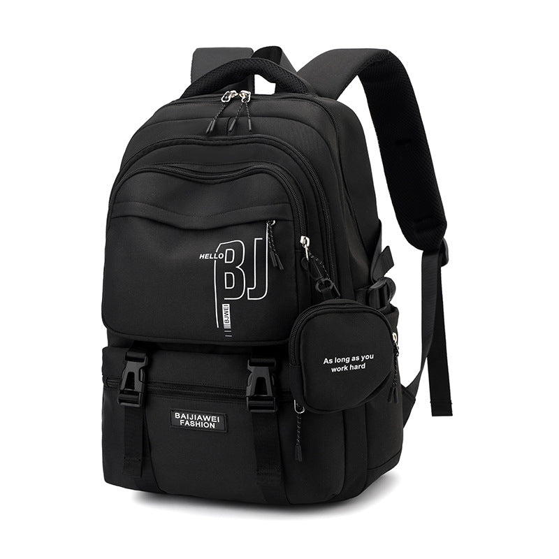 Black Large Capacity Student Backpack - Durable Oxford Cloth School Bag with Laptop Compartment & Multiple V888-ELOSUNG32512