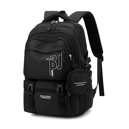 Black Large Capacity Student Backpack - Durable Oxford Cloth School Bag with Laptop Compartment & Multiple V888-ELOSUNG32512