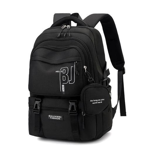 Black Large Capacity Student Backpack - Durable Oxford Cloth School Bag with Laptop Compartment & Multiple V888-ELOSUNG32512