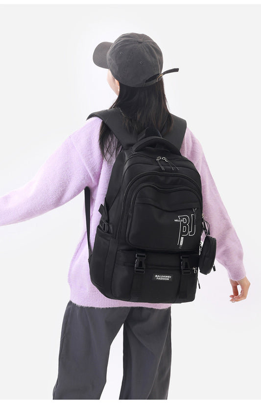 Black Large Capacity Student Backpack - Durable Oxford Cloth School Bag with Laptop Compartment & Multiple V888-ELOSUNG32512