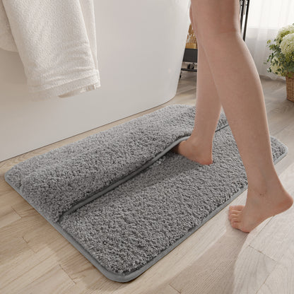Grey Ultra Absorbent Plush Bath Mat - Non-Slip Bathroom Rug with Innovative Foot Drying Pocket V888-ELOSUNG32513