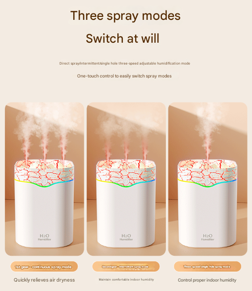 White Volcano Style 2L Cool Mist Humidifier - Triple Nozzle with RGB LED & Quiet Operation V888-ELOSUNG32517