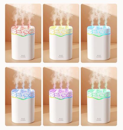 White Volcano Style 2L Cool Mist Humidifier - Triple Nozzle with RGB LED & Quiet Operation V888-ELOSUNG32517
