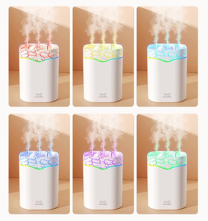 Green Volcano Style 2L Cool Mist Humidifier - Triple Nozzle with RGB LED & Quiet Operation V888-ELOSUNG32518