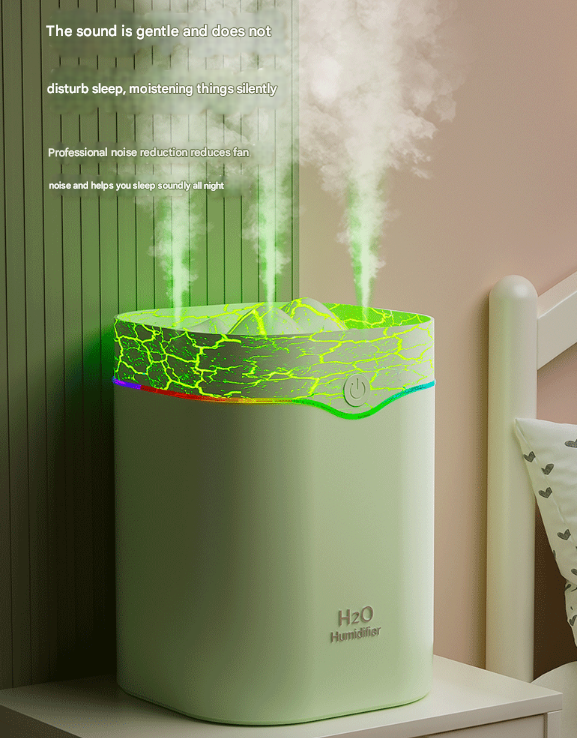 Green Volcano Style 2L Cool Mist Humidifier - Triple Nozzle with RGB LED & Quiet Operation V888-ELOSUNG32518