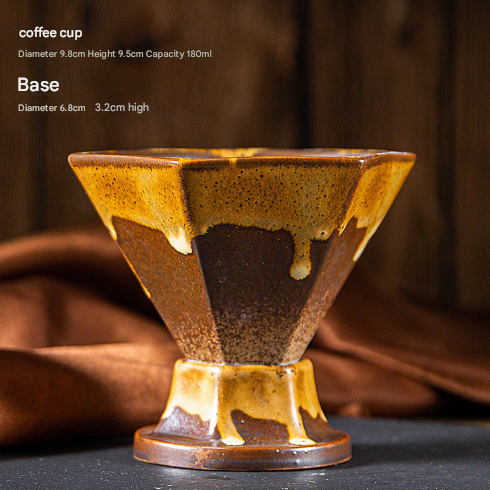 Brown and Gold Artistic Hexagonal Ceramic Coffee Cup & Stand Set - 180ml Nordic Design Drip Glaze Mug V888-ELOSUNG32520