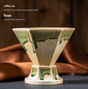 Beige and Green Artistic Hexagonal Ceramic Coffee Cup & Stand Set - 180ml Nordic Design Drip Glaze Mug V888-ELOSUNG32521