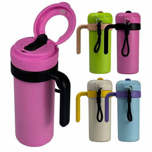 Beige and Yellow 700ml Insulated Stainless Steel Tumbler with Handle, Dual-Sip Lid, Straw & Tea Infuser V888-ELOSUNG32525