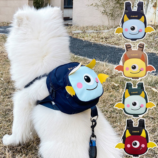 Black Adorable Monster Pet Backpack Harness - Small Dog & Cat Treat Pouch with Poop Bag Dispenser V888-ELOSUNG32544