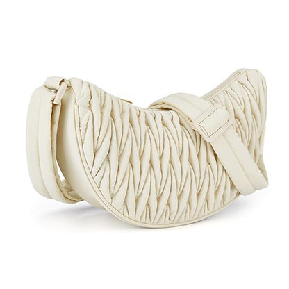 Beige Chic Pleated Crescent Sling Bag - Water-Resistant Lightweight Crossbody & Shoulder Purse V888-ELOSUNG32556