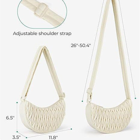 Beige Chic Pleated Crescent Sling Bag - Water-Resistant Lightweight Crossbody & Shoulder Purse V888-ELOSUNG32556
