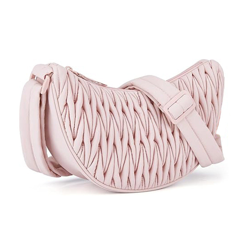 Pink Chic Pleated Crescent Sling Bag - Water-Resistant Lightweight Crossbody & Shoulder Purse V888-ELOSUNG32557