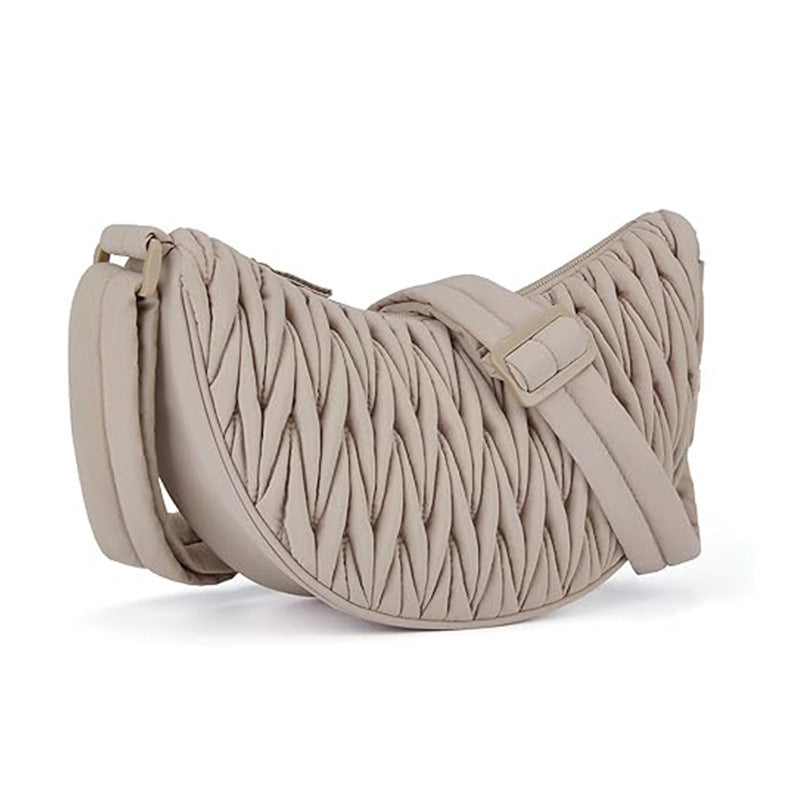 Brown Chic Pleated Crescent Sling Bag - Water-Resistant Lightweight Crossbody & Shoulder Purse V888-ELOSUNG32558
