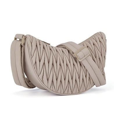 Brown Chic Pleated Crescent Sling Bag - Water-Resistant Lightweight Crossbody & Shoulder Purse V888-ELOSUNG32558