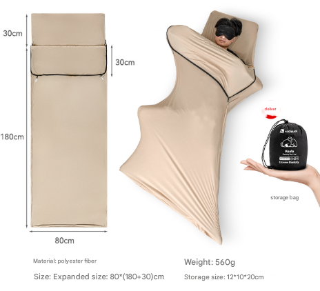 Khaki Ultra-Stretch Sleeping Bag Liner - Portable & Lightweight Envelope Sleep Sack for Camping & Travel V888-ELOSUNG32561