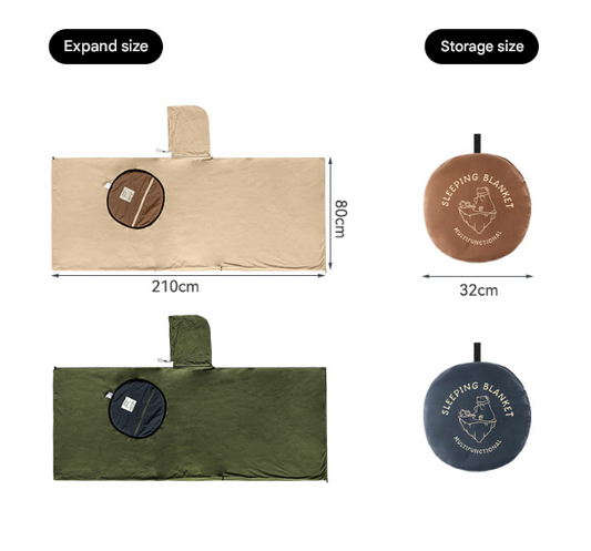 Green Cozy 4-in-1 Wearable Fleece Poncho Sleeping Bag - Multifunctional Camping Blanket with Detachable Hood V888-ELOSUNG32563