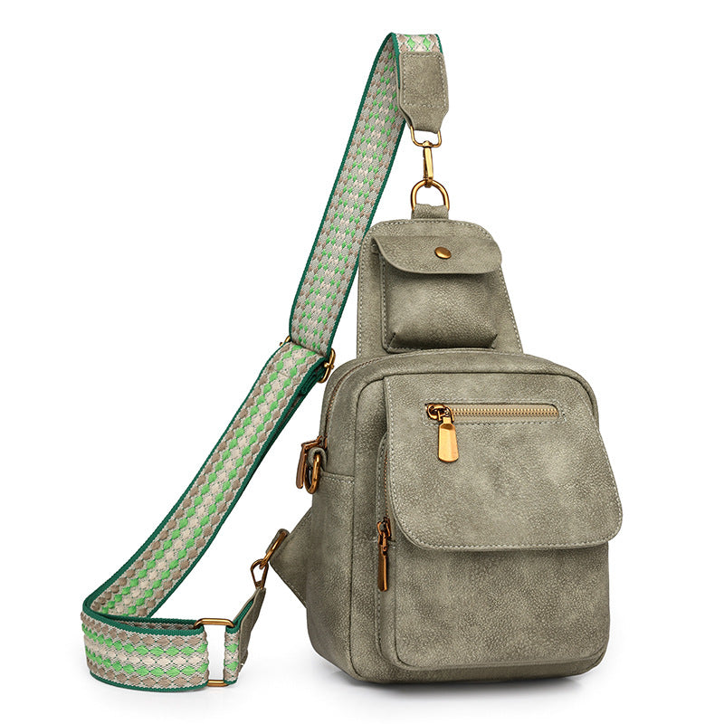 Green Stylish PU Leather Sling Crossbody Bag for Women - Multi-Pocket Chest Pack with Adjustable Wide Strap V888-ELOSUNG32576
