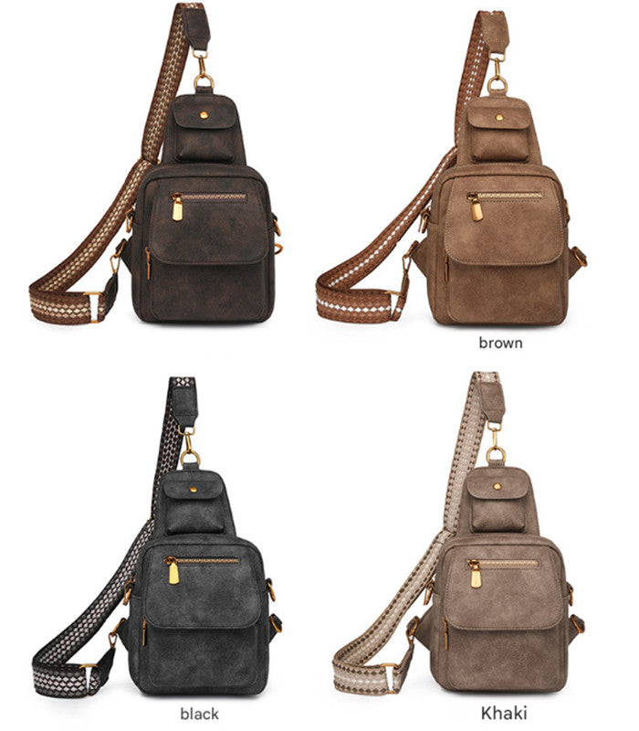 Green Stylish PU Leather Sling Crossbody Bag for Women - Multi-Pocket Chest Pack with Adjustable Wide Strap V888-ELOSUNG32576